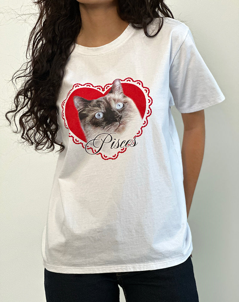 T-shirt basique surdimensionné en blanc avec Pisces Motel Pet