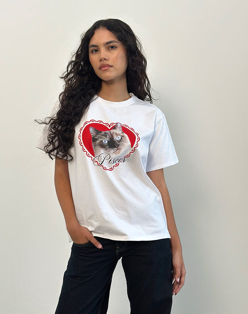 T-shirt basique surdimensionné en blanc avec Pisces Motel Pet