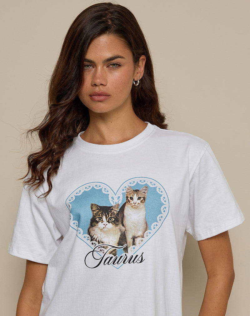 T-shirt basique oversize en blanc avec imprimé Taurus Motel Pet