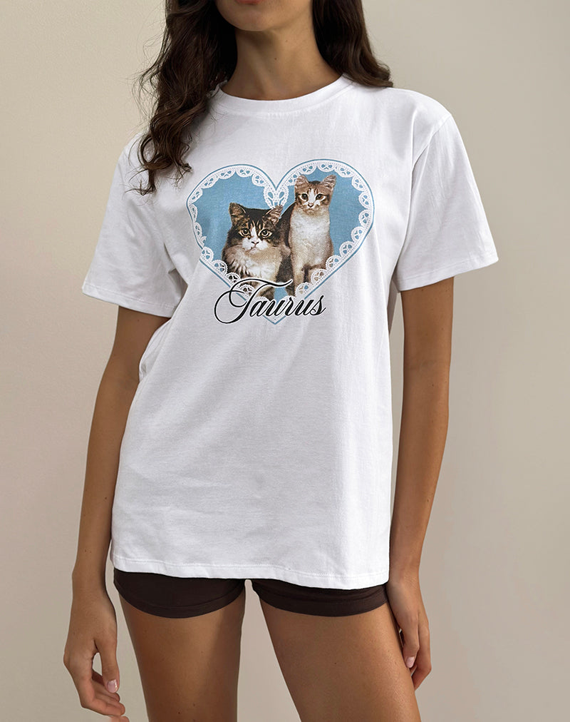 T-shirt basique oversize en blanc avec imprimé Taurus Motel Pet