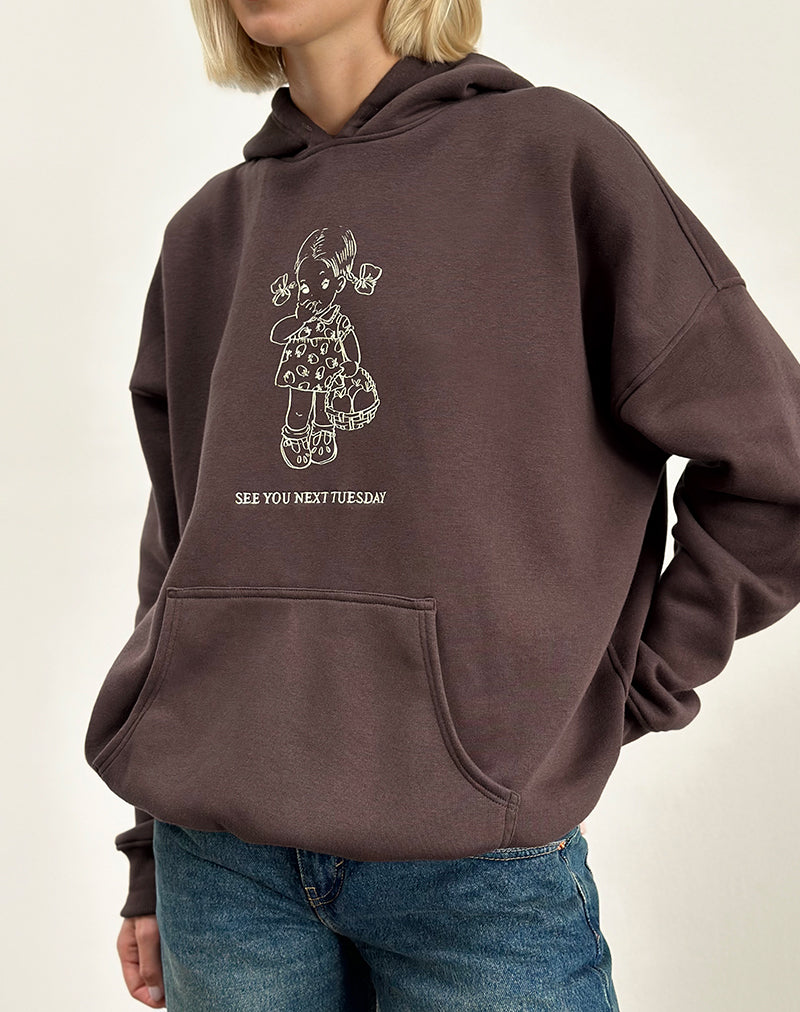 Sweat à capuche oversize en acajou profond avec imprimé See You Next Tuesday