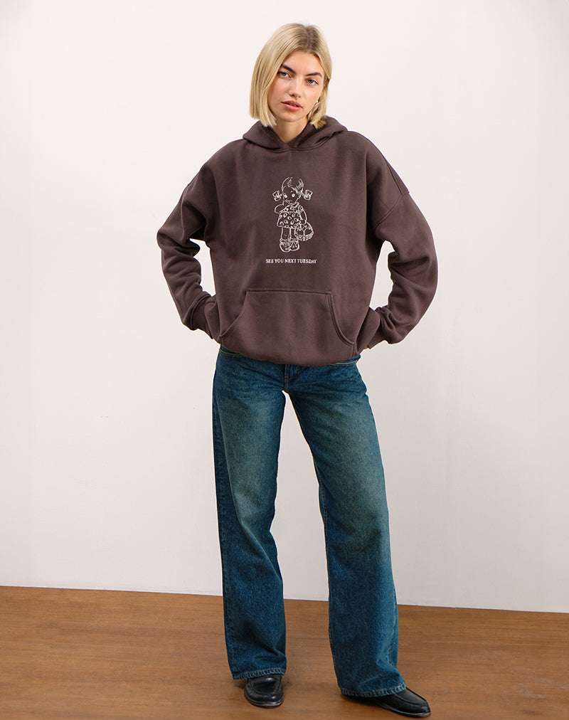 Image of Oversize Hoodie in Deep Mahogany with See You Next Tuesday Print (sweat à capuche surdimensionné en acajou profond avec imprimé "See You Next Tuesday")