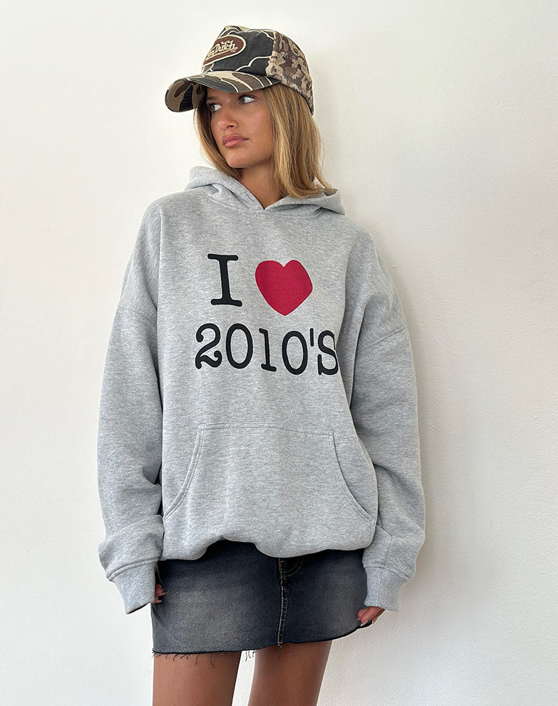 Sweat à capuche surdimensionné en gris marron avec imprimé I Love 2010's