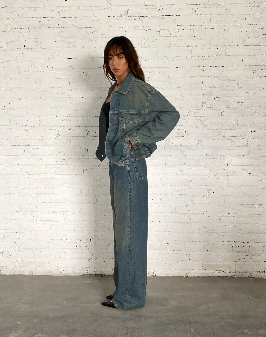 Veste en jean surdimensionnée en brun bleu acidulé