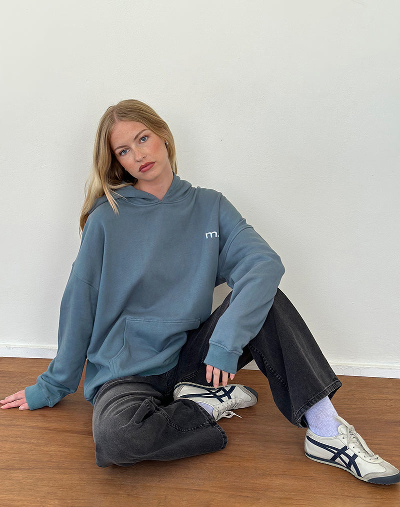 Sweat à capuche surdimensionné en bleu mirage avec broderie 'MOTEL' blanche