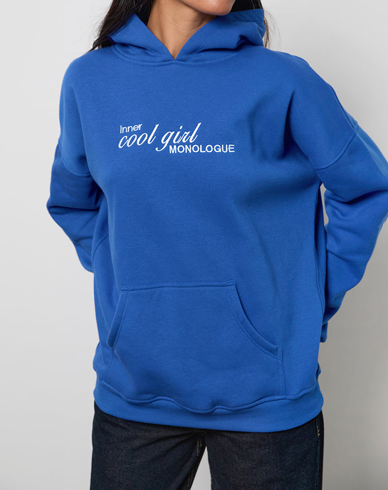 Image of Oversized Hoodie in Cobalt Blue with Cool Girl Graphic (sweat à capuche surdimensionné en bleu cobalt avec graphique de fille cool)