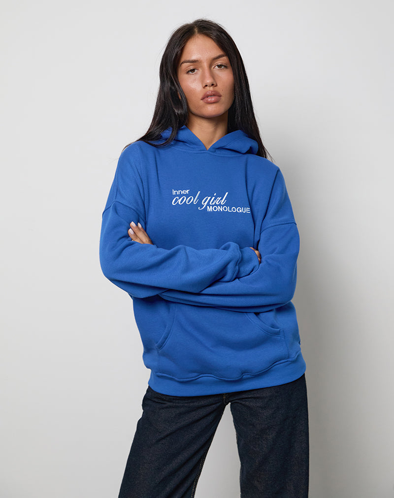 Sweat à capuche surdimensionné en bleu cobalt avec graphique Cool Girl