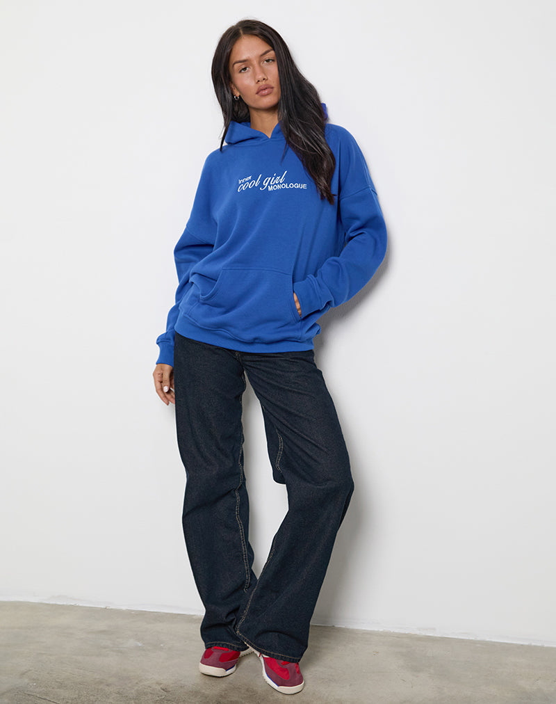 Image of Oversized Hoodie in Cobalt Blue with Cool Girl Graphic (sweat à capuche surdimensionné en bleu cobalt avec graphique de fille cool)