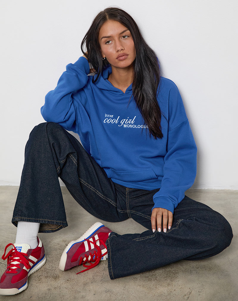 Sweat à capuche surdimensionné en bleu cobalt avec graphique Cool Girl