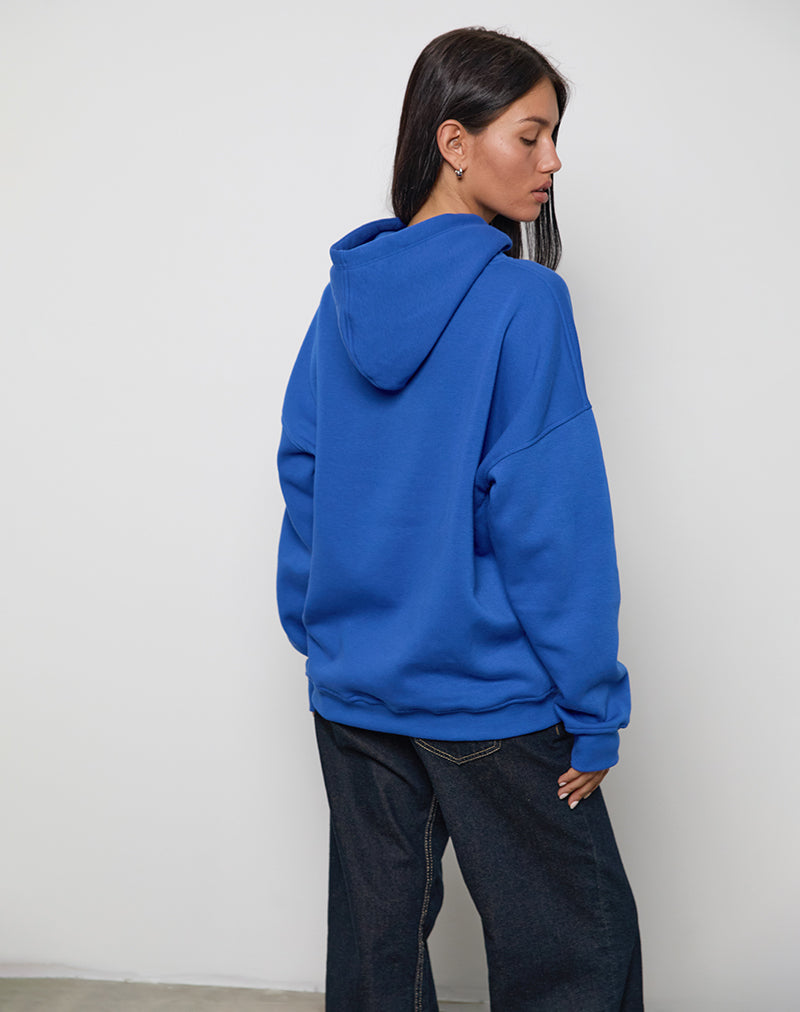 Image of Oversized Hoodie in Cobalt Blue with Cool Girl Graphic (sweat à capuche surdimensionné en bleu cobalt avec graphique de fille cool)