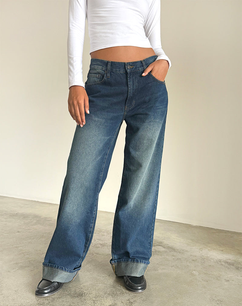 Jean oversize à taille basse en Vintage foncé
