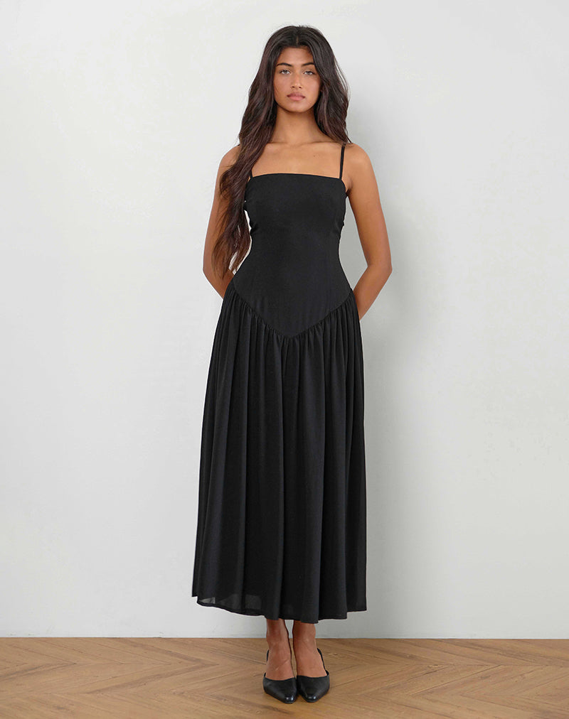Paduri - Robe midi en mousseline à taille basse - Noir
