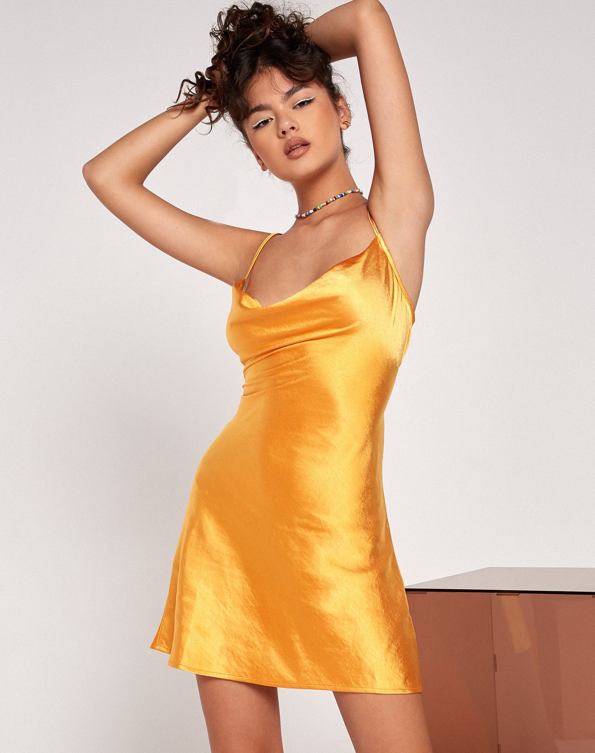 Image de Paiva Slip Dress in Satin Tangerine