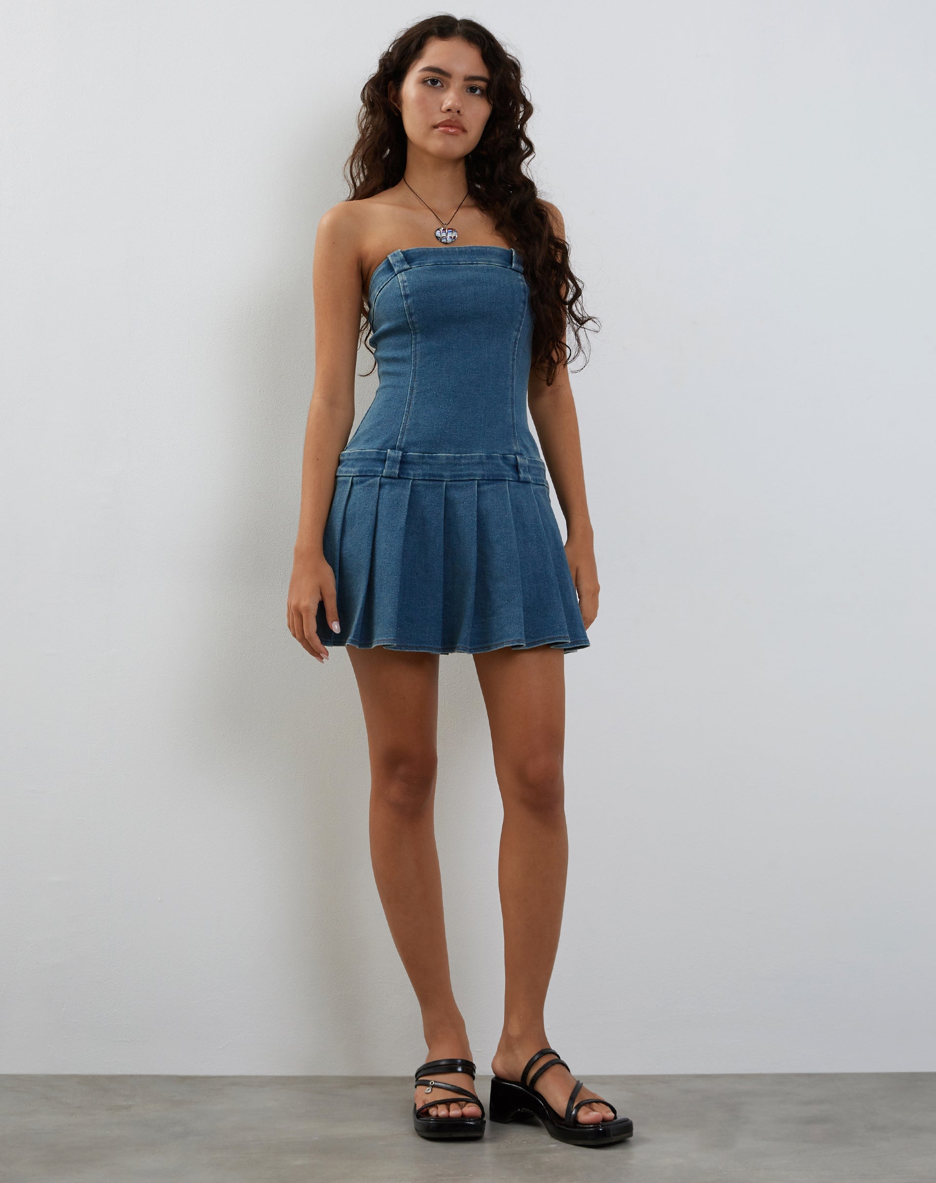 Image of Pajaya Denim Bandeau Mini Dress in Blue Wash