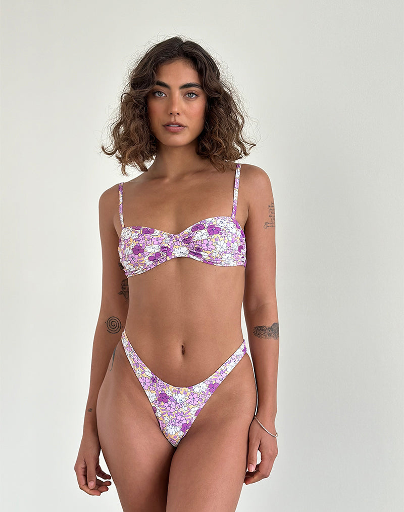 Bas de bikini Farida à fleurs vives orange et violet