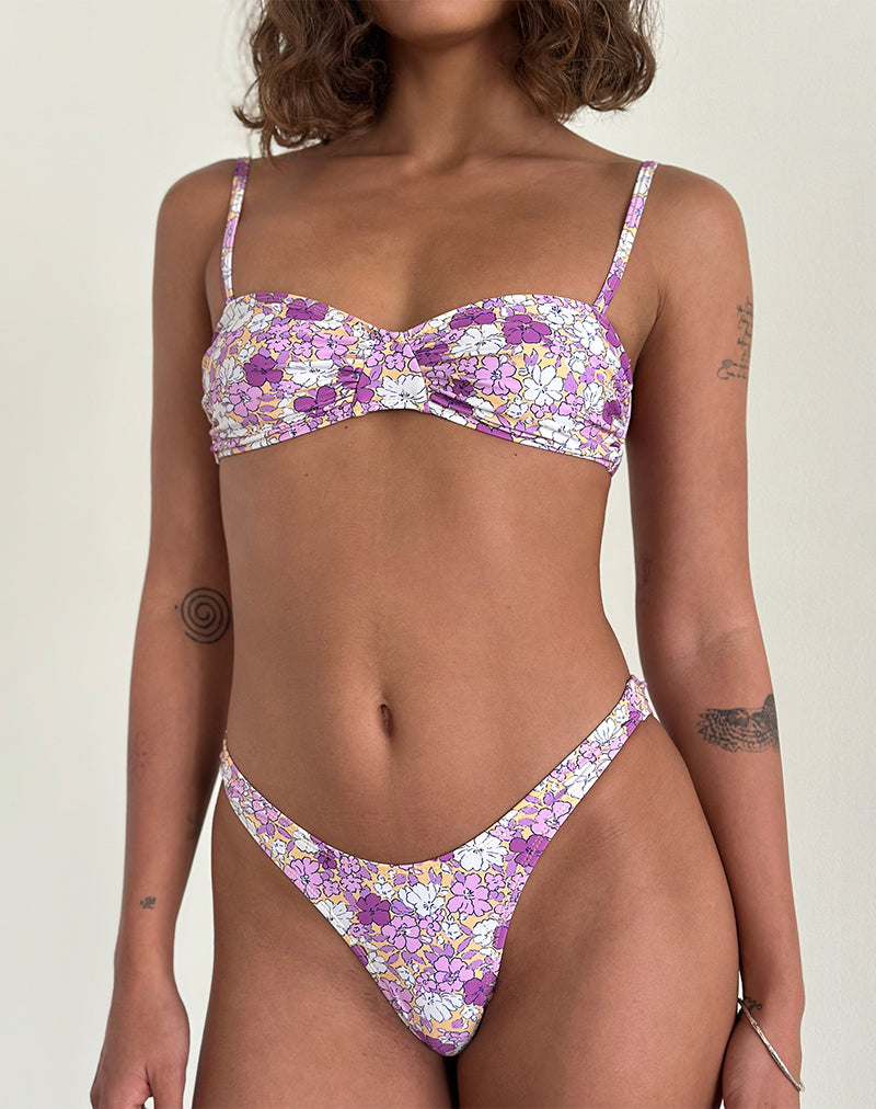 Bas de bikini Farida à fleurs vives orange et violet
