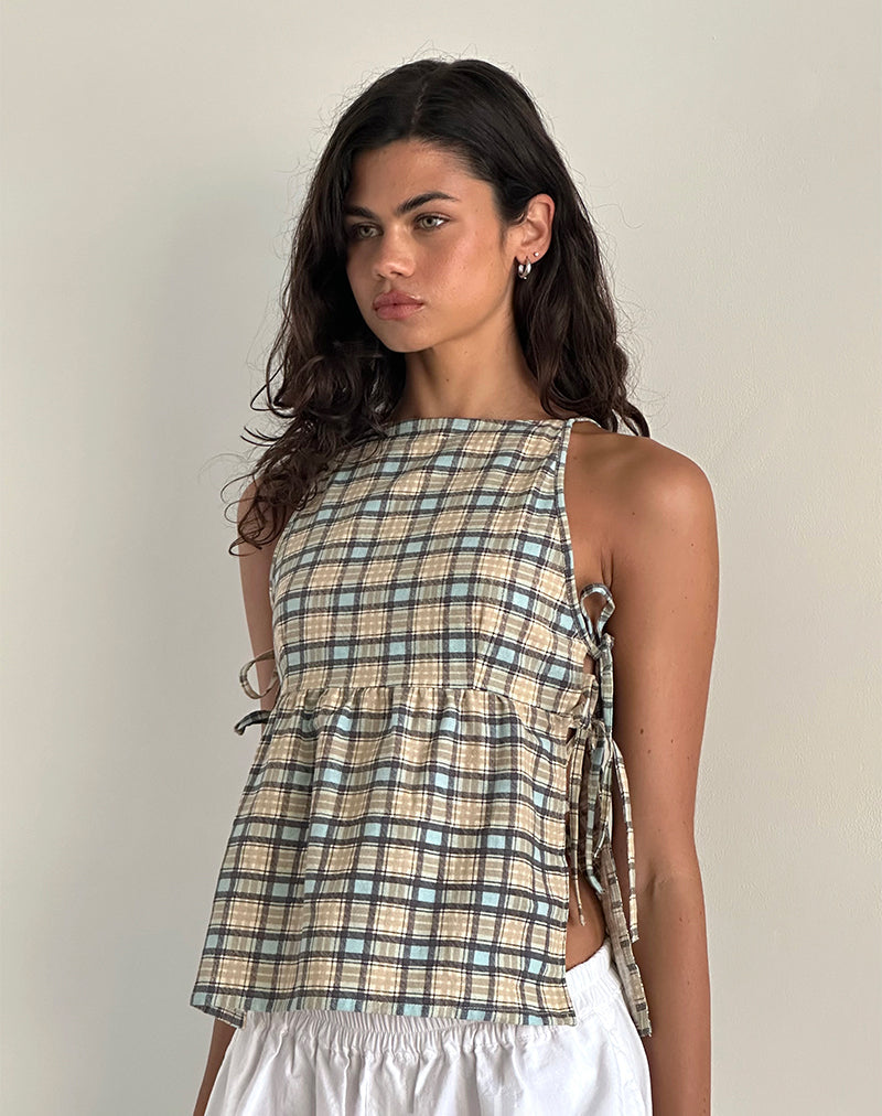 Image de Palsi Loose Sleeveless Top in Pastel Blue Tartan