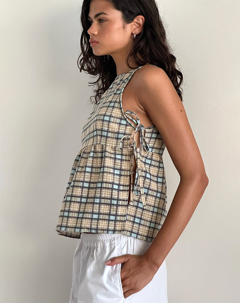 Image de Palsi Loose Sleeveless Top in Pastel Blue Tartan