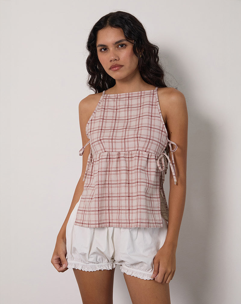 Image de Palsi Tie Side Top in Basic Tartan Pink