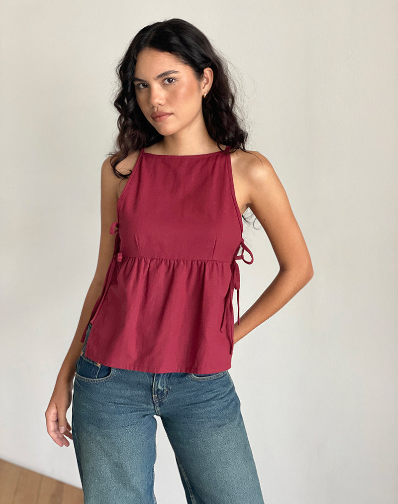 Image de Palsi Tie Side Top in Burgundy