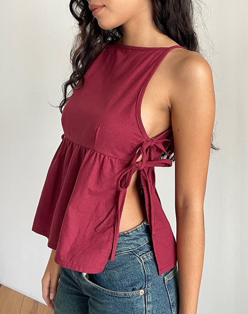 Image de Palsi Tie Side Top in Burgundy