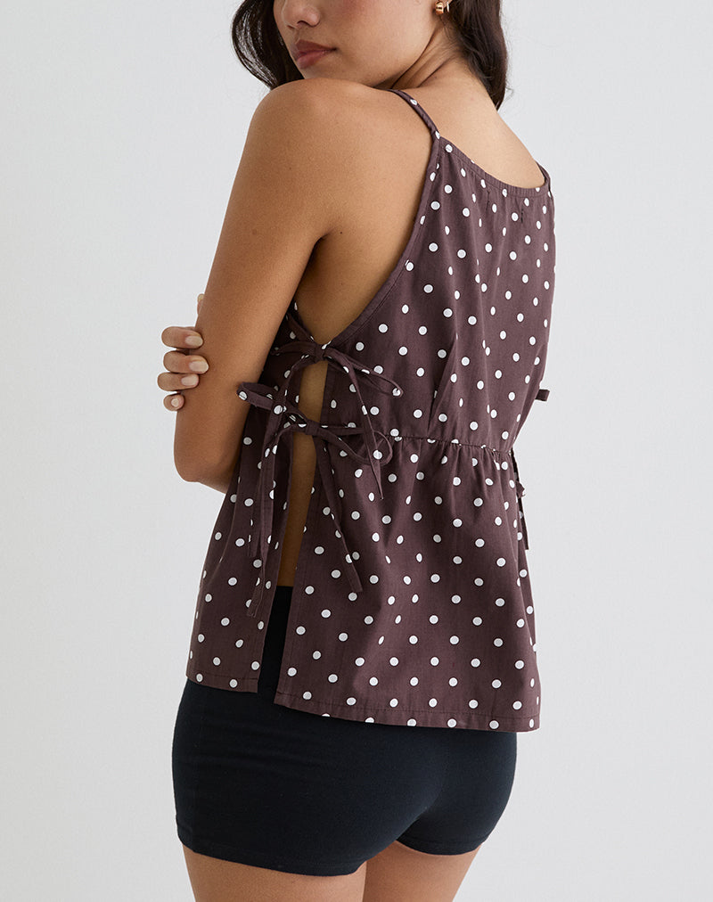 Image de Palsi Tie Side Top in Brown with Medium Polka White