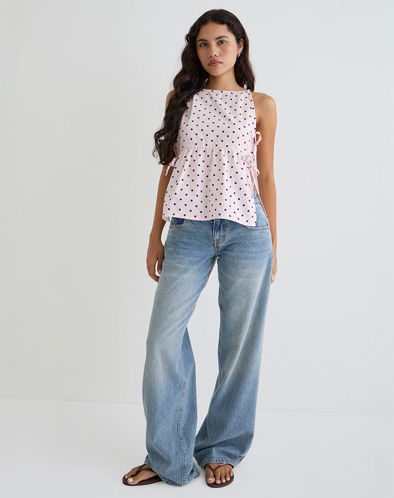 Image de Palsi Tie Side Top in Pink with Medium Polka Red