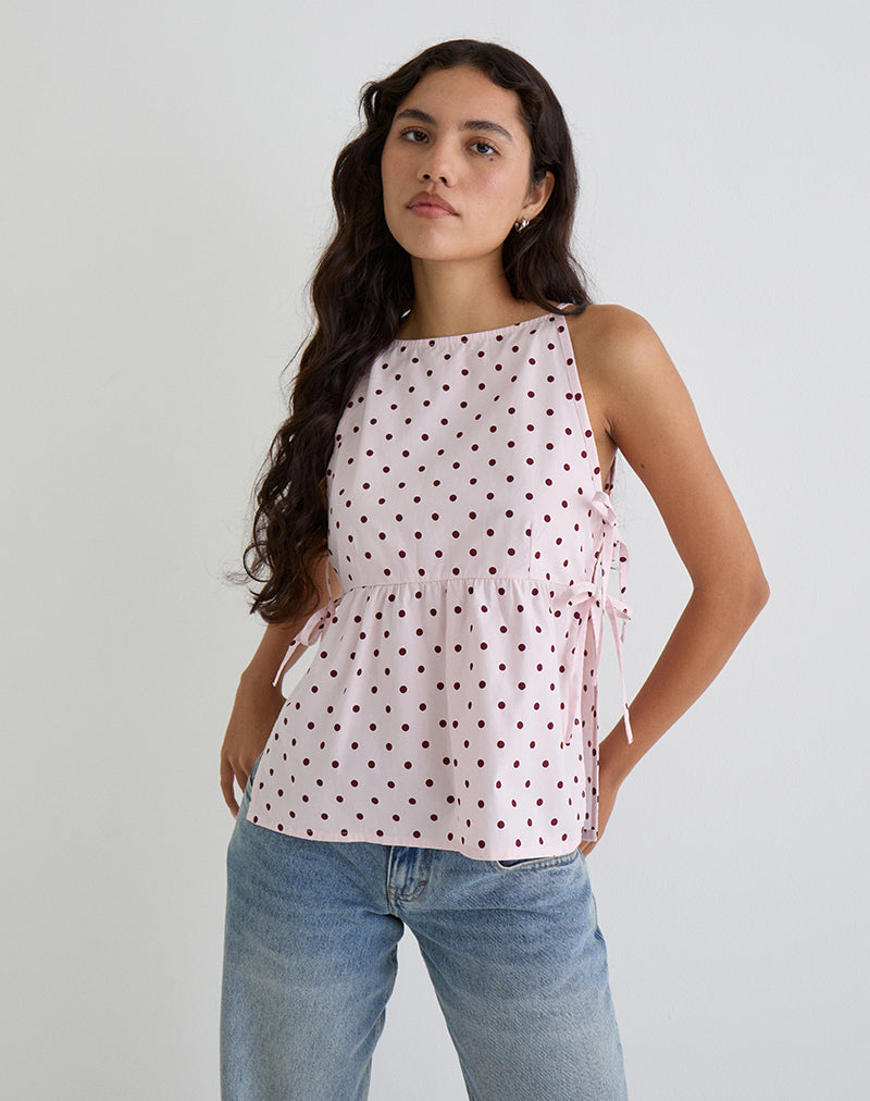 Image de Palsi Tie Side Top in Pink with Medium Polka Red