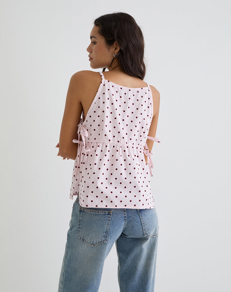Image de Palsi Tie Side Top in Pink with Medium Polka Red
