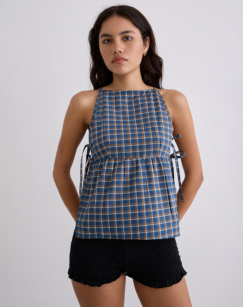 Image de Palsi Tie Side Top in Medium Tartan Blue