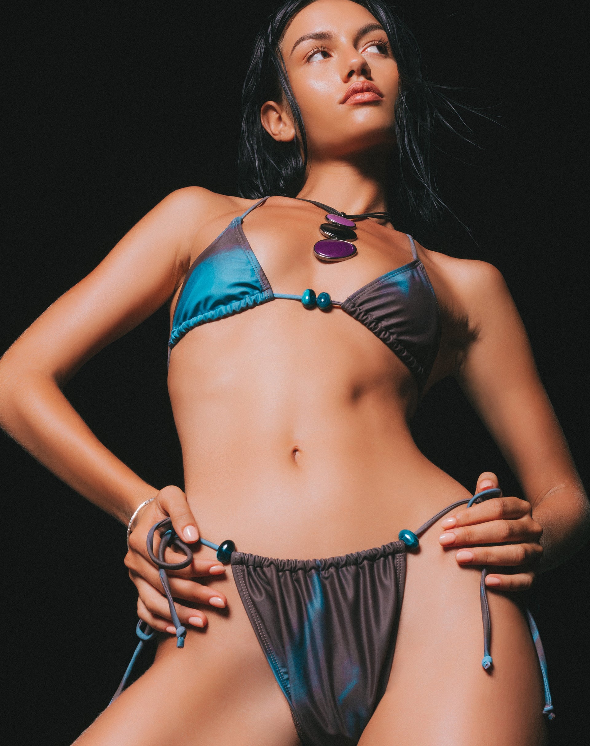 Image de Leyna Bas de bikini perlé en aquarelle marron