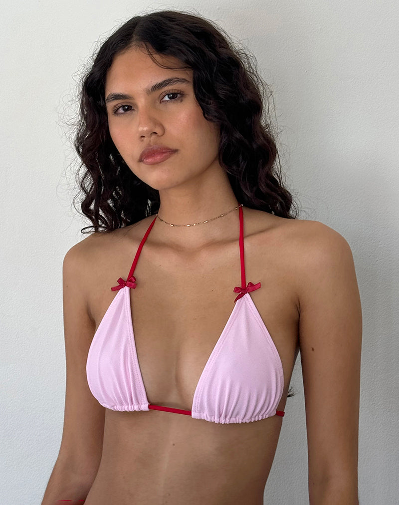 Image de Pami Bikini Top in Sakura Shimmer with Red Strap and Bow