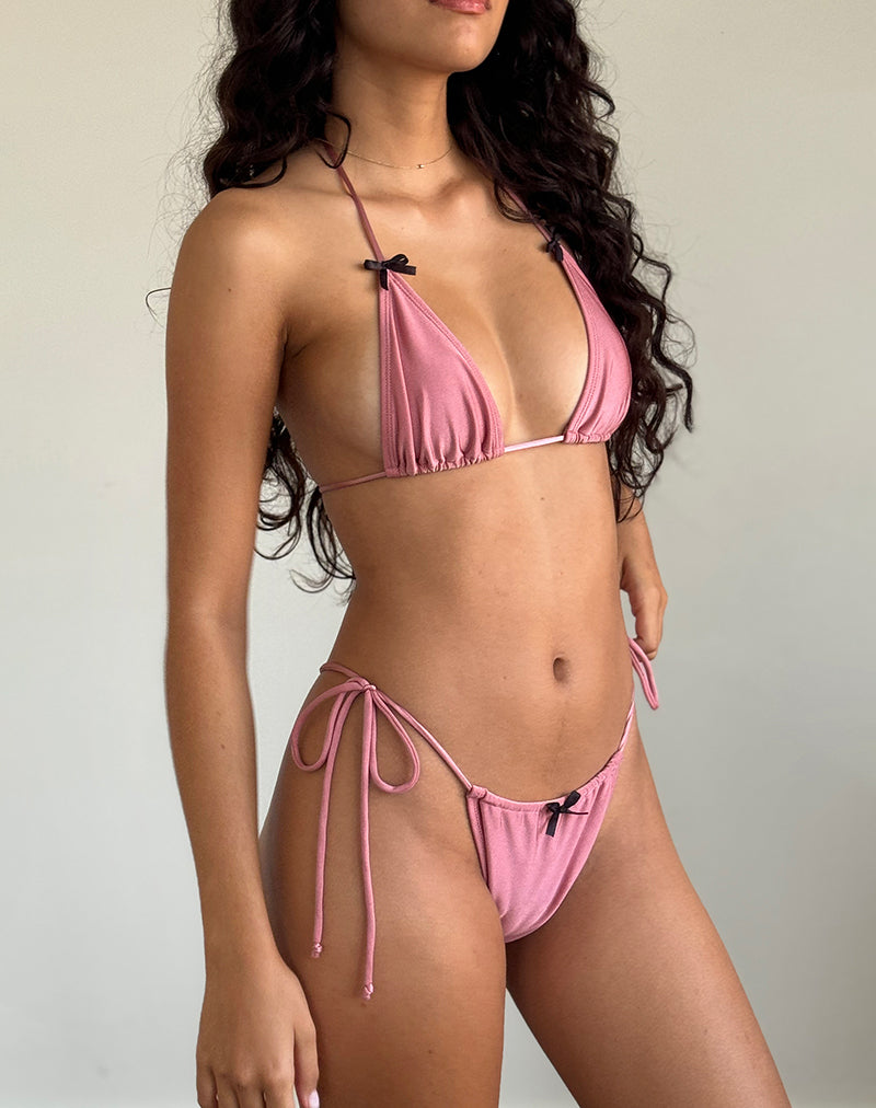 Bas de bikini Leyna en rose chatoyant avec nœud noir