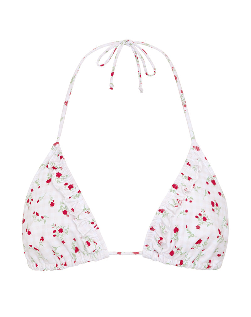Image de Pami Bikini Top in Red Floral Beige Gingham with Ruffle