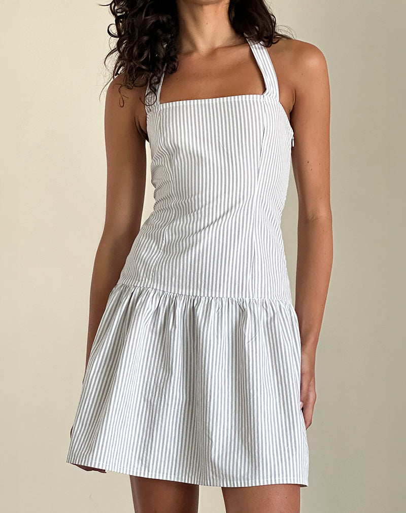 Panja Mini Dress in Small Stripe Vertical Grey (Mini robe Panja à petites rayures verticales)