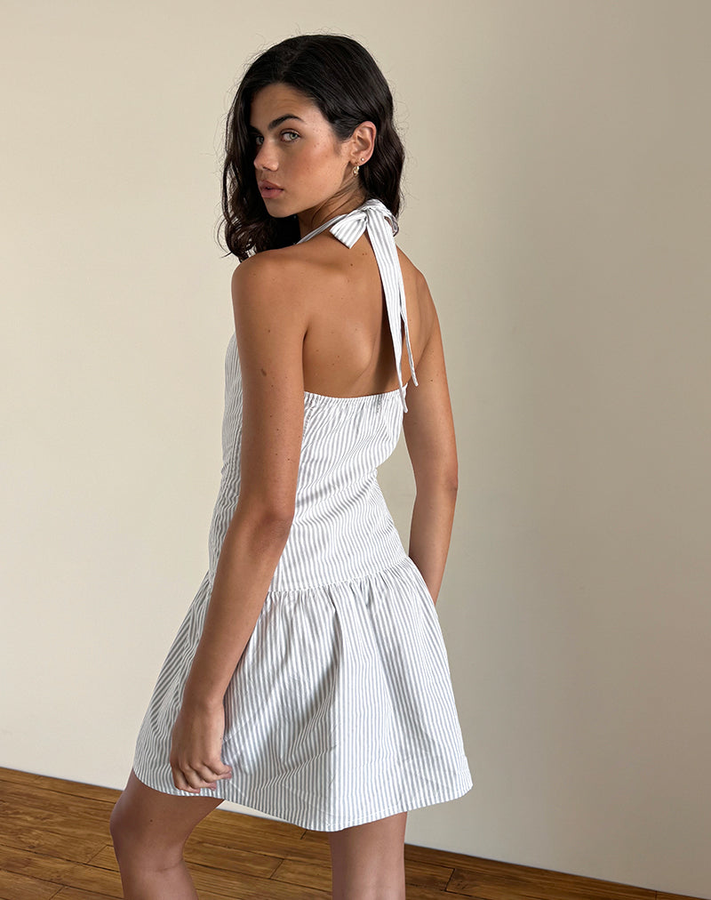 Panja Mini Dress in Small Stripe Vertical Grey (Mini robe Panja à petites rayures verticales)
