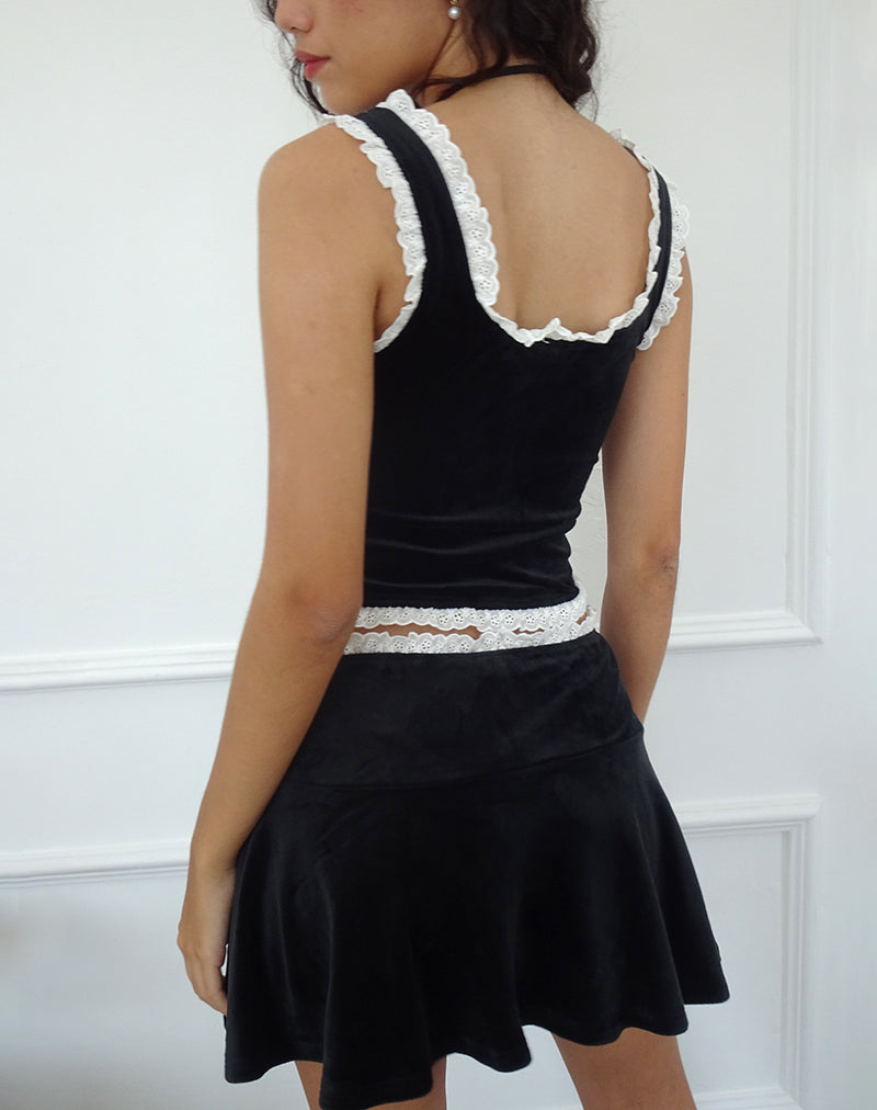 Image de la mini-jupe Idina en velours plat noir