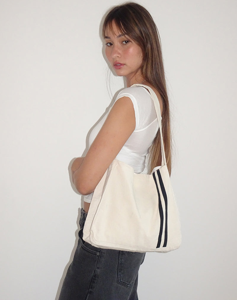 Image du sac en toile Pardi en écru avec rayures noires
