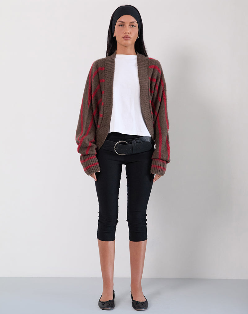 Cardigan à épaules Pasha à rayures rouges et brunes
