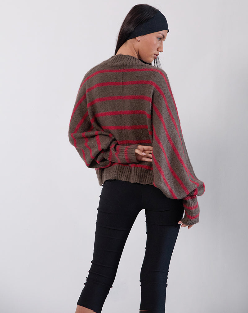 Image du cardigan à épaules Pasha à rayures rouges et brunes
