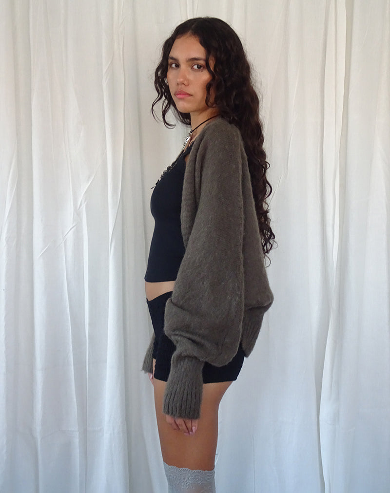Cardigan à épaules en tricot brossé Pasha en brun