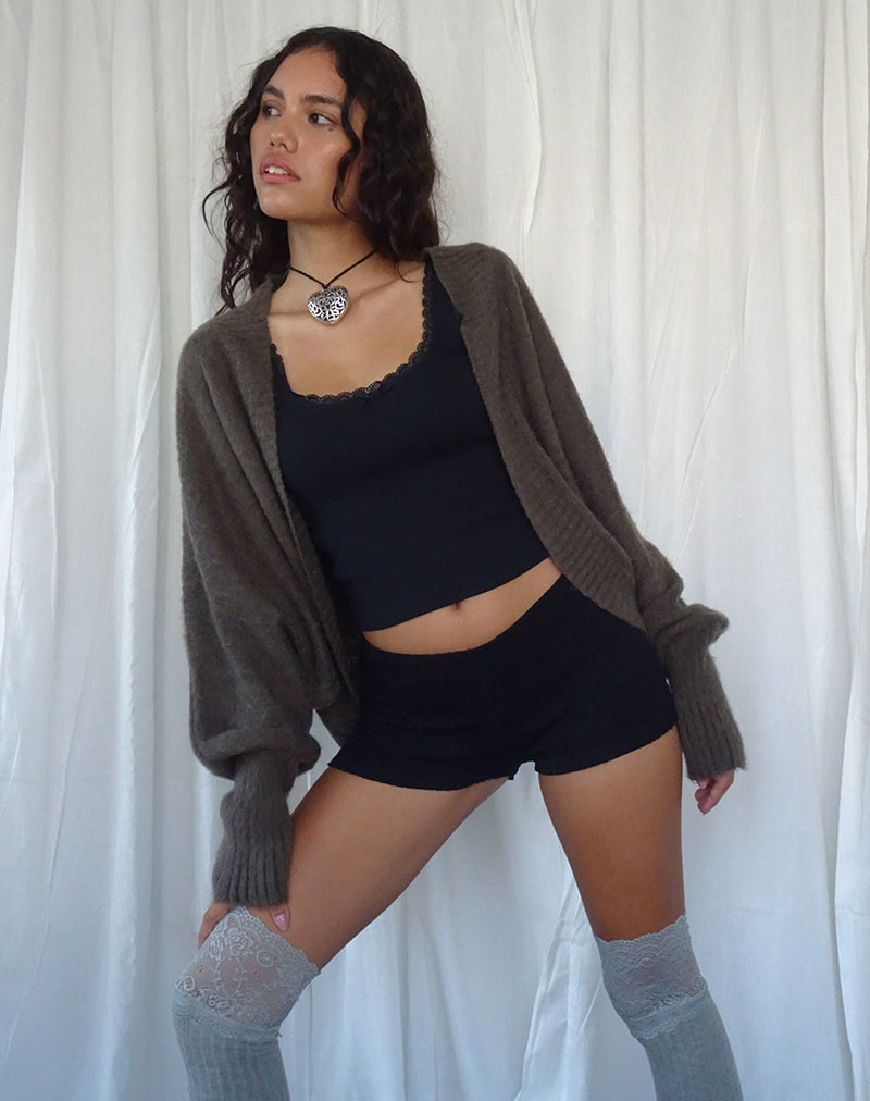 Image de Pasha Brushed Knit Shrug Cardigan in Brown