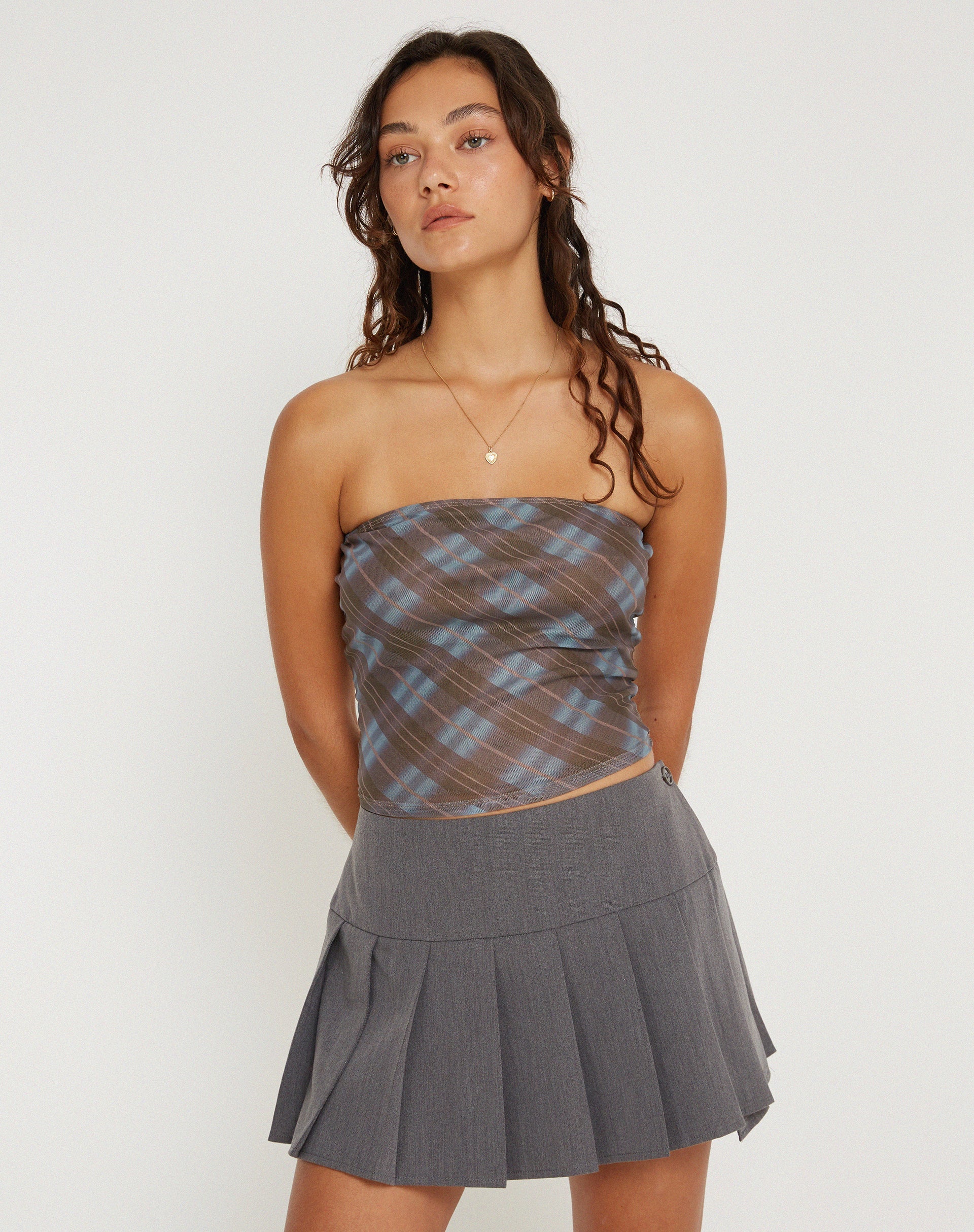 Image de PEGGY TOP GREEN BLURRED CHECK DARK OLIVE