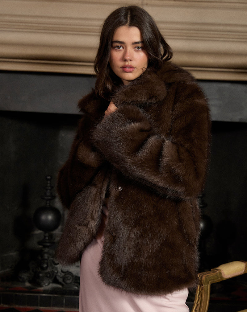 Veste Pepita en fausse fourrure marron foncé