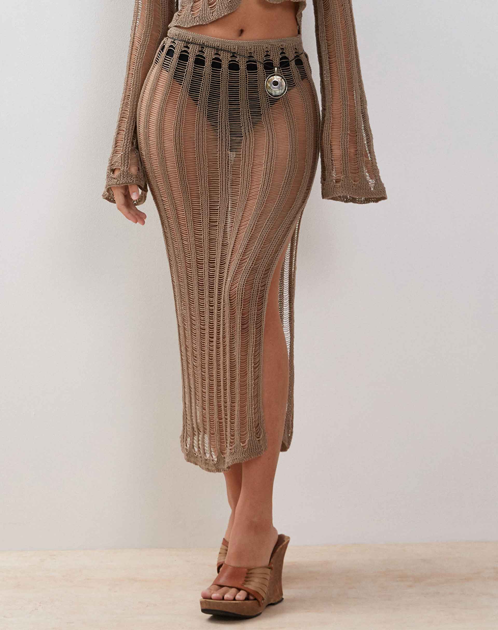 Image de la jupe midi en tricot Willa, Desert Taupe