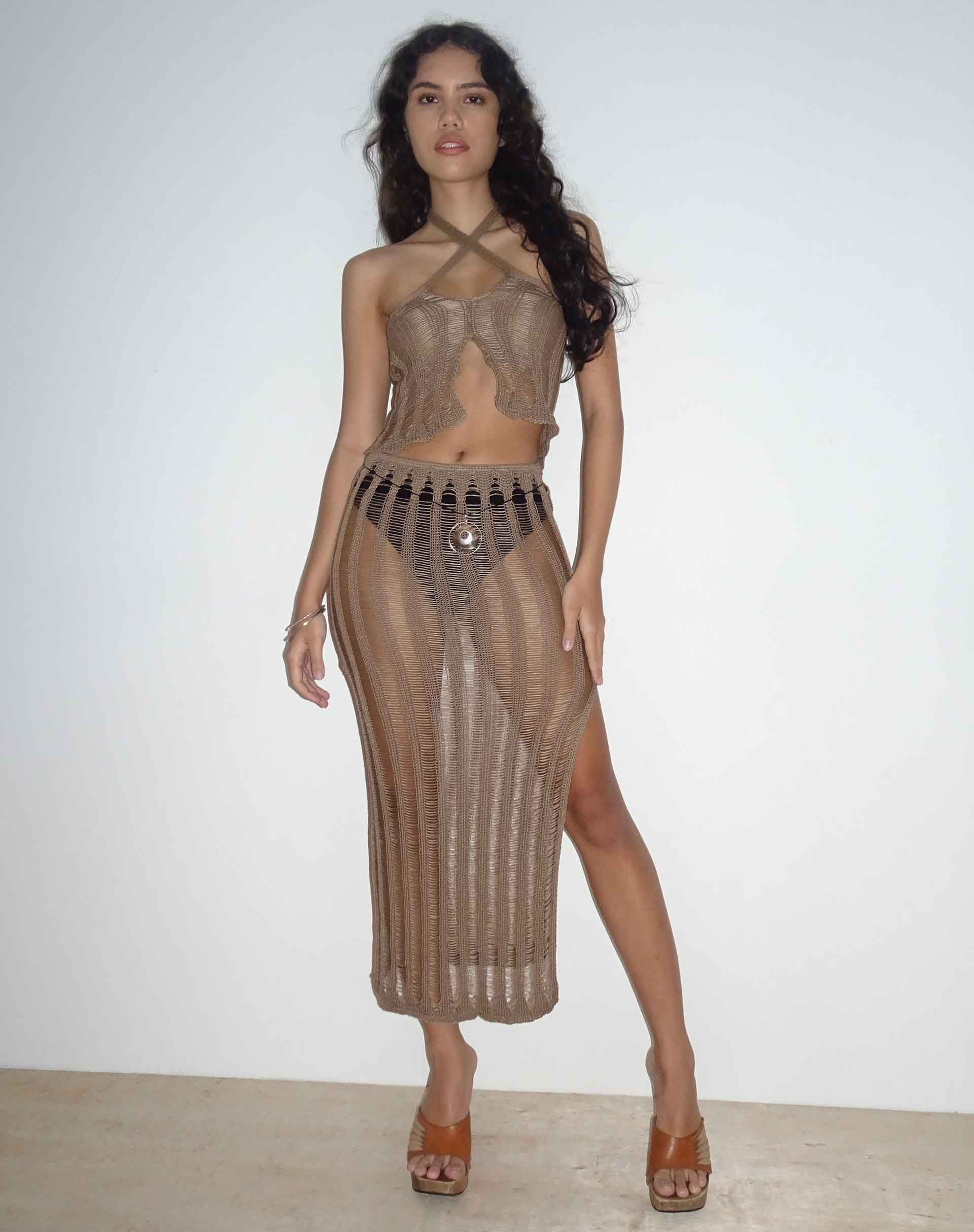 Image de la jupe midi en tricot Willa, Desert Taupe