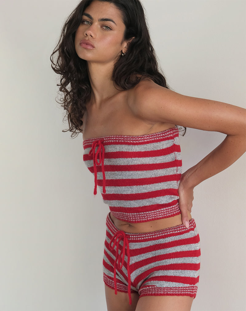 Image de Renha Hot Pants in Red and Grey Stripe (Pantalon chaud à rayures rouges et grises)