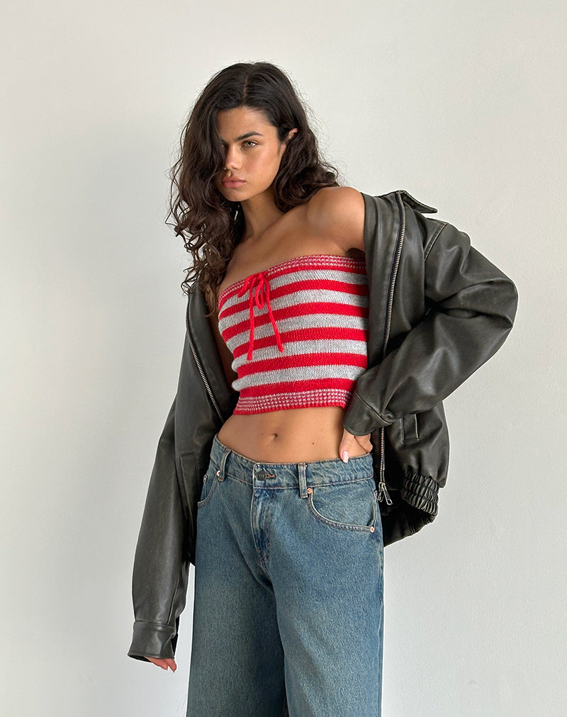 Image de Pihla Tube Top in Red and Grey Stripe