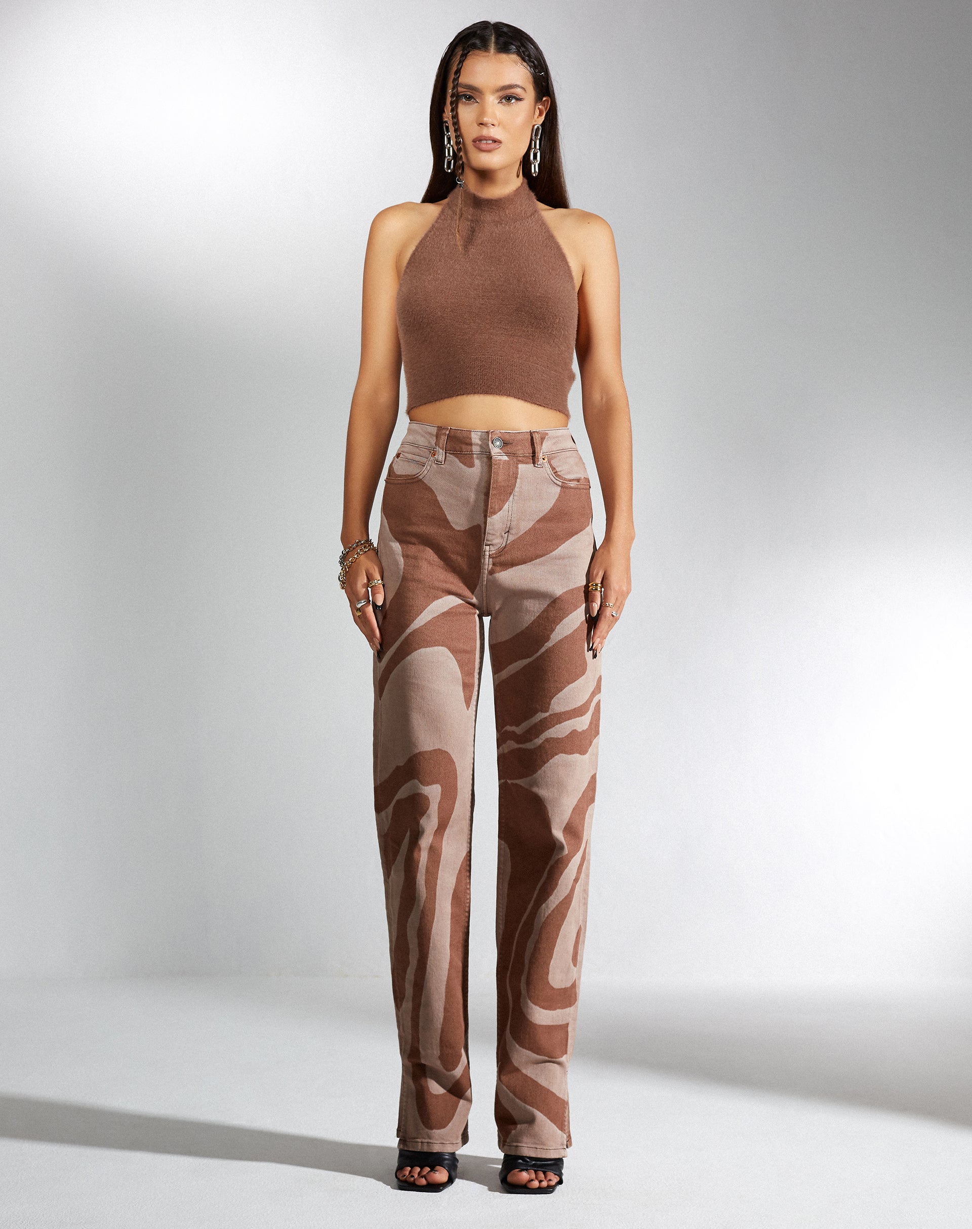 Image de MOTEL X IRIS Jeans à jambe droite en Laser Swirl Brown