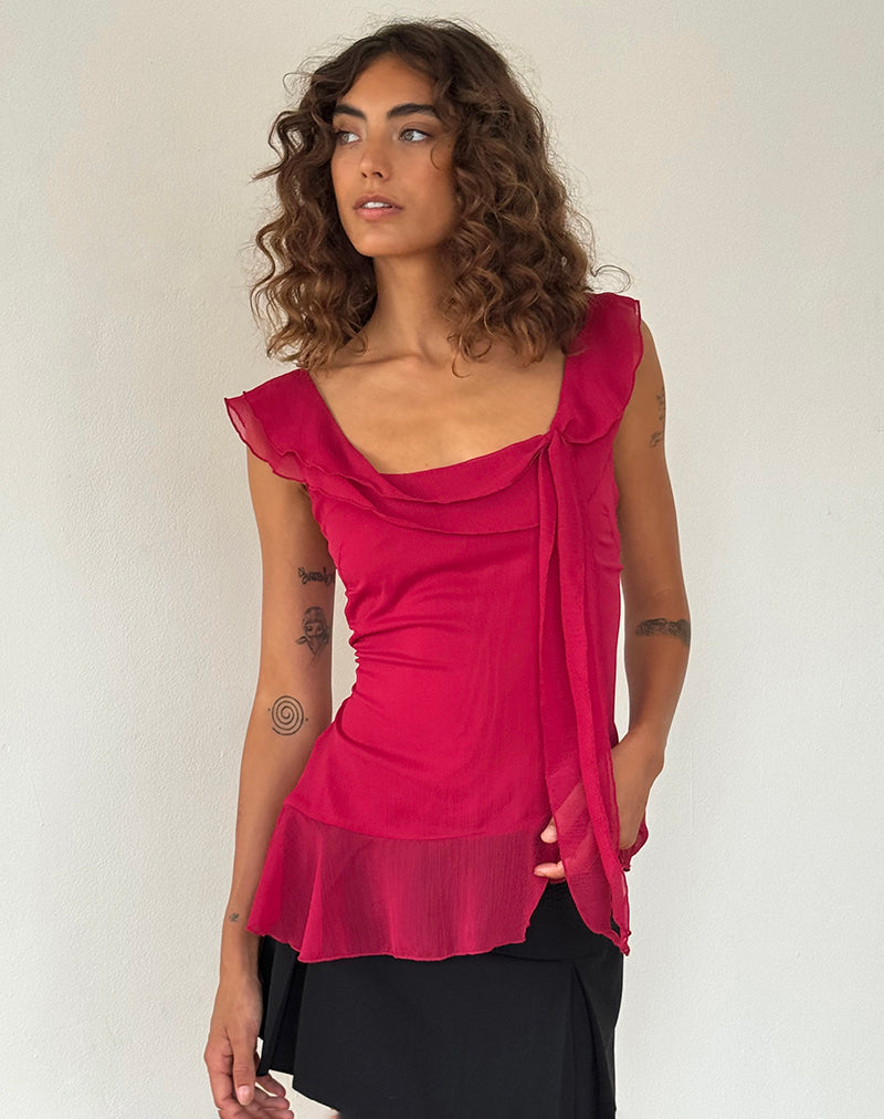 Image de Piro Ruffle Longline Top in Burgundy